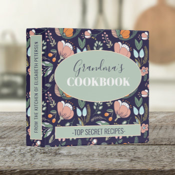 Grandmas Cookbook Floral Retro Pattern Recipes 3 Ring Binder by cooldesignsbymar at Zazzle