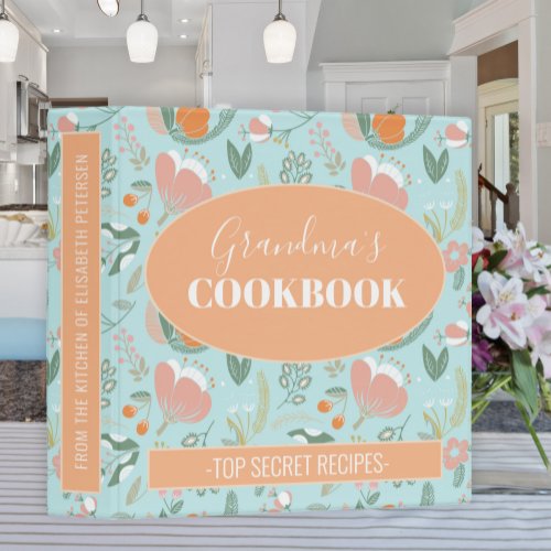 Grandmas cookbook floral retro pattern recipes 3 ring binder