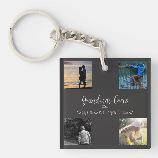 Grandma's Crew Custom  4 Photo Grid  Keychain (Front)