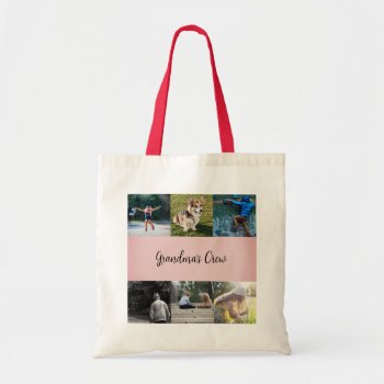 Grandma's Crew Custom 6 Photo Grid Pink Tote Bag by KybritorKreations at Zazzle
