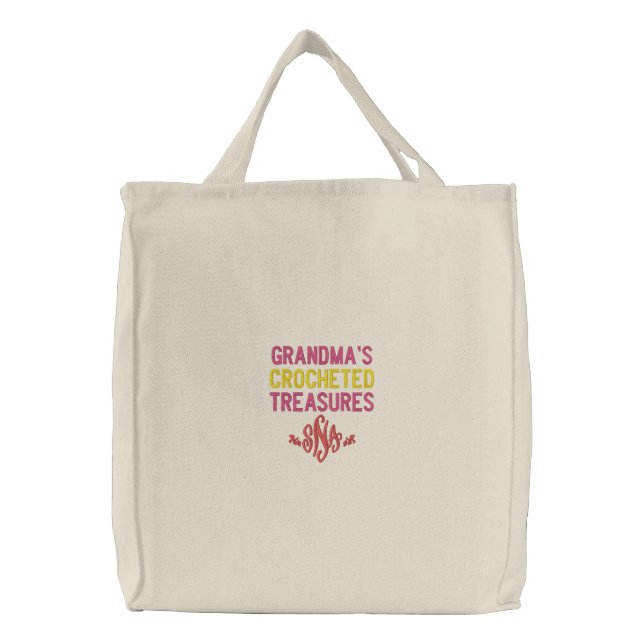 Grandmas Crocheted Treasures Monogram Embroidered Tote Bag (Front)
