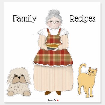 Grandma's Family Recipes Cut Vinyl Sticker by colorwash at Zazzle