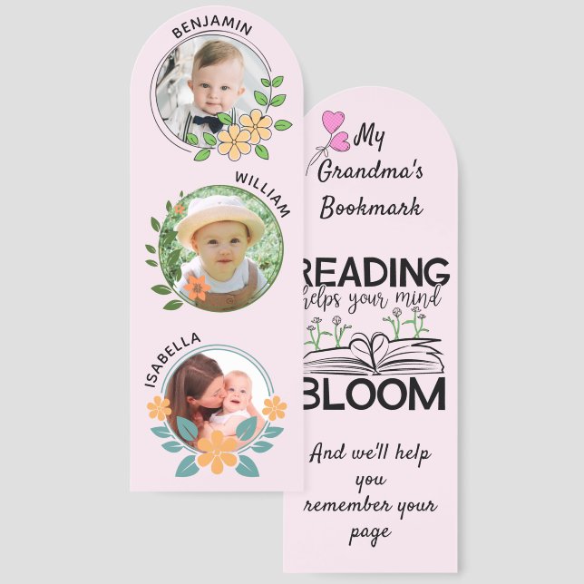 Grandma's Favorite 3 Photo Grandchildren  Bookmarks (Front & Back)