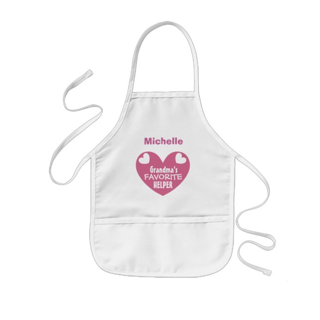 Grandma's Favorite Helper with Name PINK Heart V1B Kids' Apron (Front)