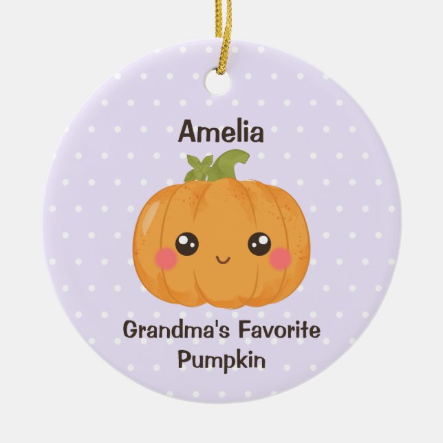 Grandma's Favorite Pumpkin Custom Grandchild Name Ceramic Ornament (Front)