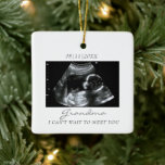 Grandma's First Grandbaby Ultrasound Christmas Ceramic Ornament<br><div class="desc">This is an ideal Christmas ornament for new grandmothers! It has a modern and simple design, showcasing a black and white ultrasound image of the first grandchild. It's a perfect keepsake that allows the grandma to carry a piece of that special moment with her at all times. Additionally, it's a...</div>