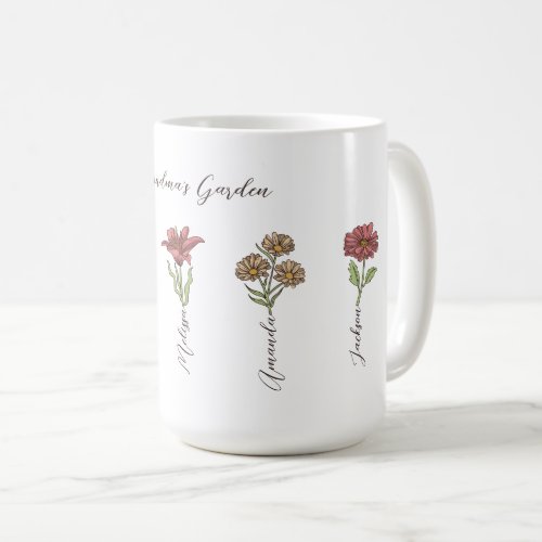 Grandmas Flower Garden 5 Grandkids Name Floral Coffee Mug