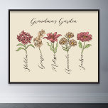 Grandma's Flower Garden 5 Grandkids Name Floral Poster<br><div class="desc">This Grandma's Garden Flower and Grandkids Name custom design is a delightful blend of vintage charm and personalized warmth. It is the perfect addition to any grandmother's haven, bringing the beauty of a botanical garden right into her home. Featuring a stunning vintage flower illustration that captures the essence of grandma's...</div>