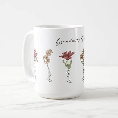 Grandmas Flower Garden 6 Grandkids Name Floral Coffee Mug