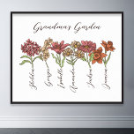 Grandma's Flower Garden 6 Grandkids Name Floral Poster<br><div class="desc">This Grandma's Garden Flower and Grandkids Name custom design is a delightful blend of vintage charm and personalized warmth. It is the perfect addition to any grandmother's haven, bringing the beauty of a botanical garden right into her home. Featuring a stunning vintage flower illustration that captures the essence of grandma's...</div>