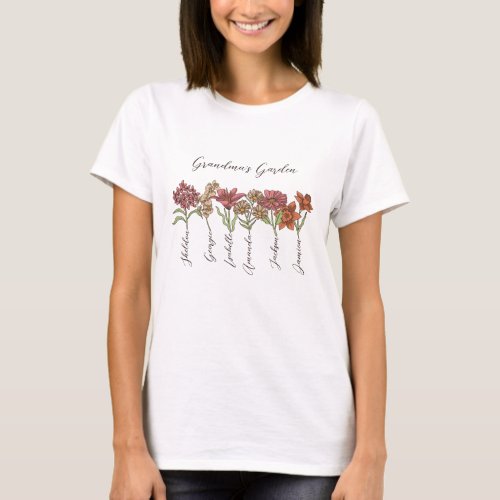 Grandmas Flower Garden 6 Grandkids Name Floral T_Shirt