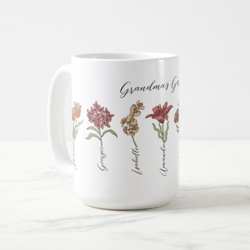Grandmas Flower Garden 7 Grandkids Name Floral Coffee Mug