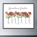 Grandma's Flower Garden 7 Grandkids Name Floral Poster<br><div class="desc">This Grandma's Garden Flower and Grandkids Name custom design is a delightful blend of vintage charm and personalized warmth. It is the perfect addition to any grandmother's haven, bringing the beauty of a botanical garden right into her home. Featuring a stunning vintage flower illustration that captures the essence of grandma's...</div>