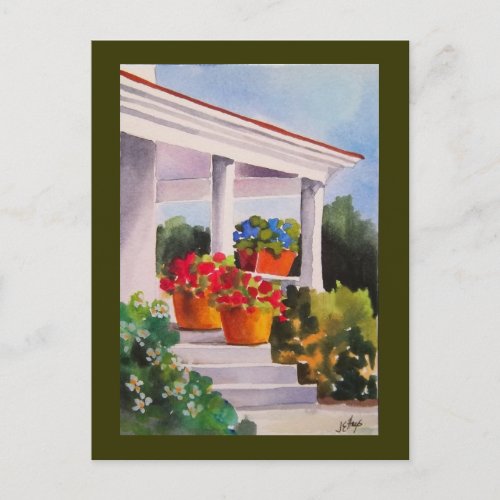 Grandmas Front Porch w Flower Pots Postcard