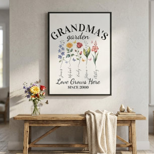 Grandma's Garden Birth Flower Bouquet Love Grows Canvas Print