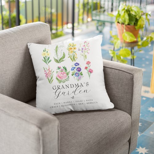 Grandmas Garden Birth Month Flower Keepsake Throw Pillow