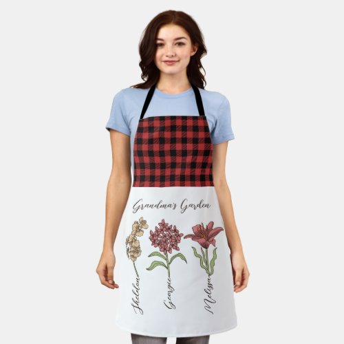 Grandmas Garden Flower 3 Grandkids Name Floral Apron