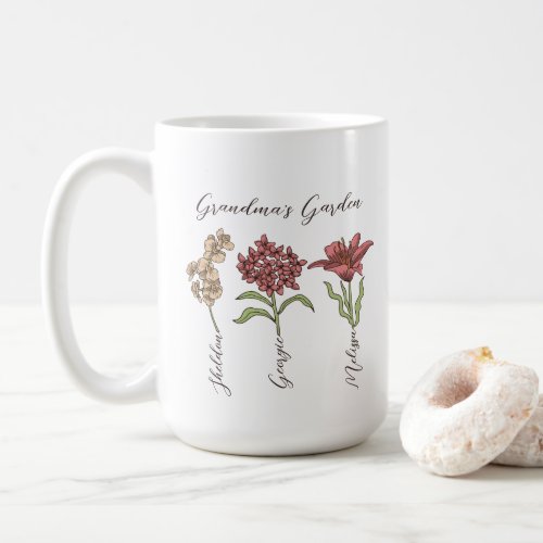 Grandmas Garden Flower 3 Grandkids Name Floral Coffee Mug