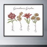 Grandma's Garden Flower 4 Grandkids Name Floral Poster<br><div class="desc">This Grandma's Garden Flower and Grandkids Name custom design is a delightful blend of vintage charm and personalized warmth. It is the perfect addition to any grandmother's haven, bringing the beauty of a botanical garden right into her home. Featuring a stunning vintage flower illustration that captures the essence of grandma's...</div>