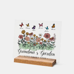 Grandma's Garden Modern Keepsake 6 Custom Names  Acrylic Sign