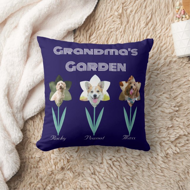 Grandma's Garden Personalised Pet Photos Throw Pillow (Blanket)