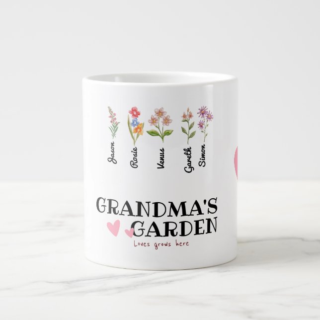 Grandma's Garden Personalized Grandmother Gifts Co Giant Coffee Mug (Front)