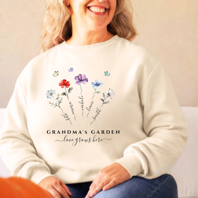 Grandma's garden with grandkids names Watercolor Sweatshirt (Creator Uploaded)