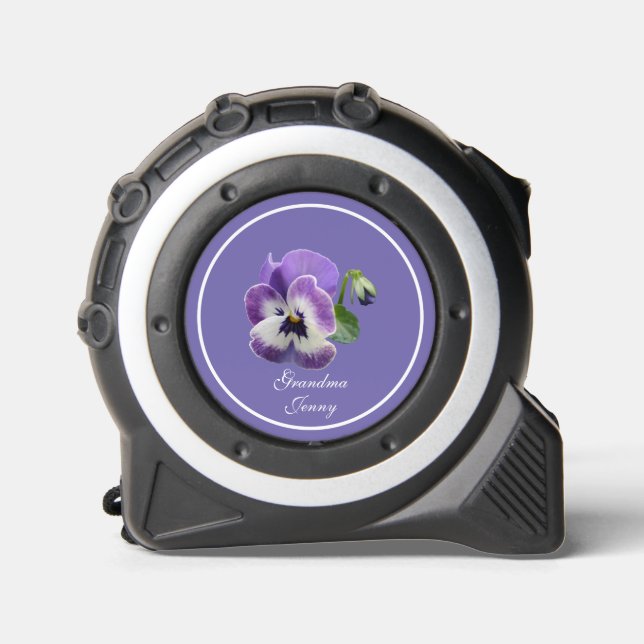 Grandma's Gardening Tape Measure w  Purple Pansies (Front)