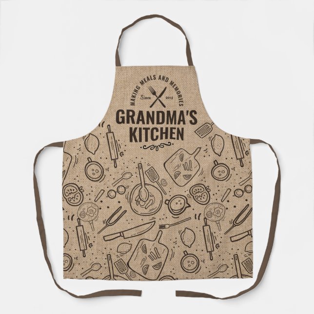 Grandmas Gift Nana Burlap Kitchen Baking Apron  (Front)