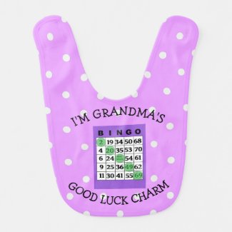 GRANDMA&#39;S Good Luck Charm Blue BINGO card Bib