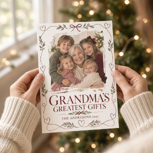 Grandma's Greatest Gifts Christmas Photo Hearts Holiday Card