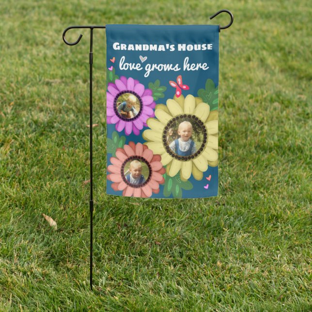 Grandma's House Love Grows Here 3 Photo Dark Blue Garden Flag (In SItu)