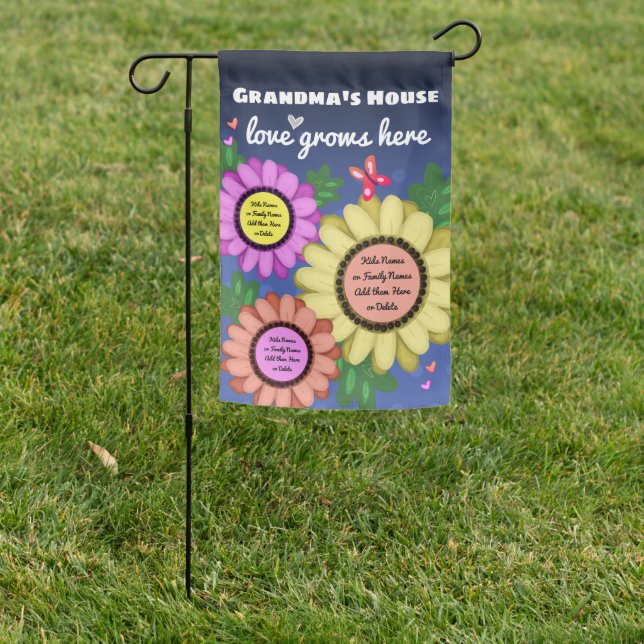 Grandma's House Love Grows Here Custom Names Garden Flag (In SItu)