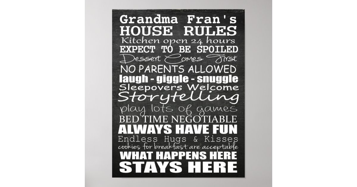 Grandma's House Rules Chalkboard Customize!! Poster Zazzle