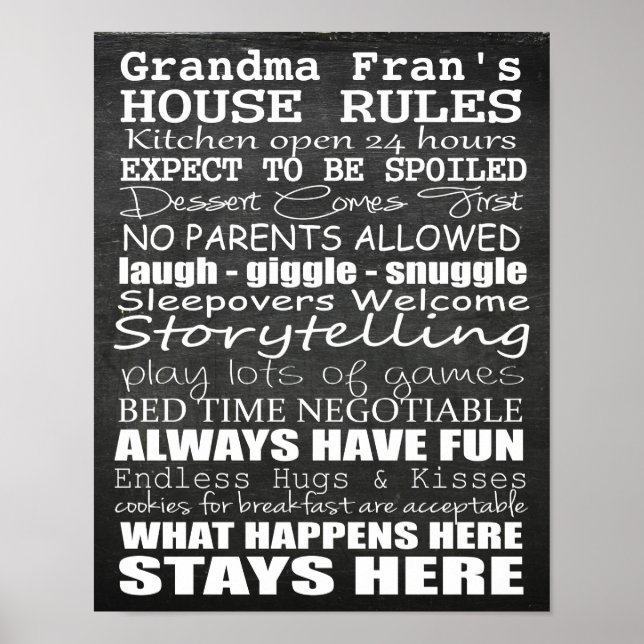 Grandma's House Rules - Chalkboard - Customize!! Poster (Front)