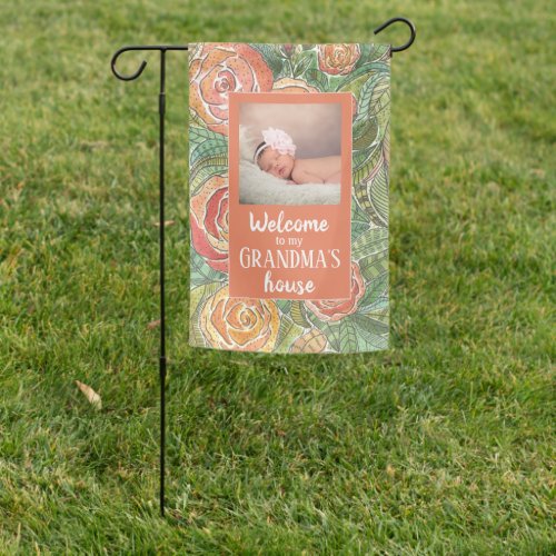 Grandmas House Watercolor Roses Photo Welcome Garden Flag