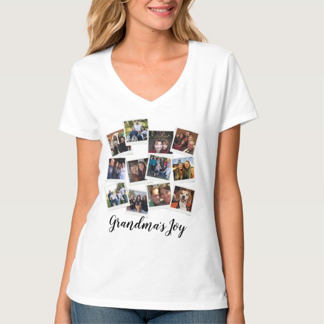 Grandma's Joy Photo Frame Collage Modern Trendy T-Shirt (Front)