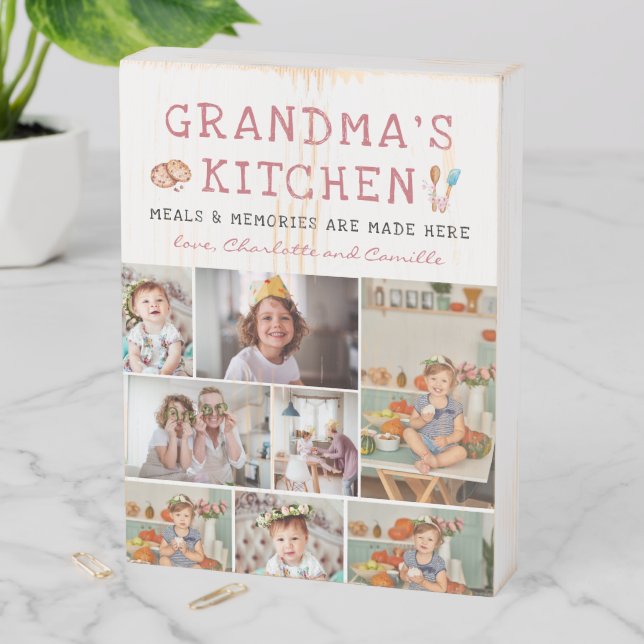 Grandma's Kitchen | 8 Photo Personalized  Wooden Box Sign (In Situ Vertical)