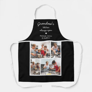 Grandma's Kitchen Always Open Black 4 Photo Apron