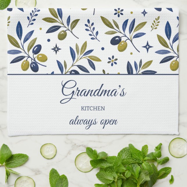 Grandma's Kitchen Always Open Olive Branch Pattern Towel (Folded)