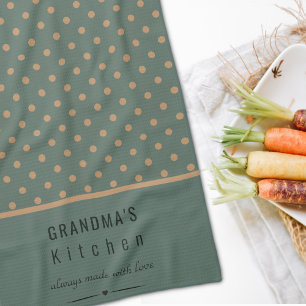 Grandma's Kitchen Blue With Tan Polka Dots  Towel