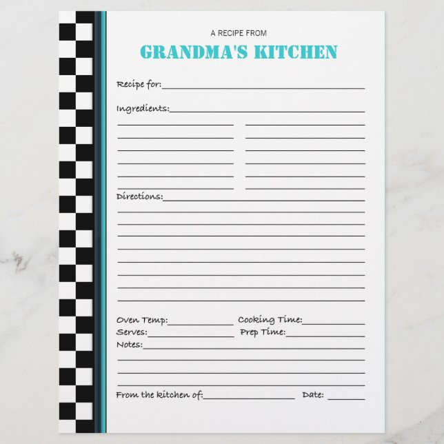Grandma's Kitchen Checkered Recipe Stencil (Front)