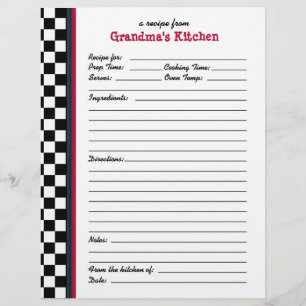 Grandmas Kitchen Checkered Red Accent Recipe Page