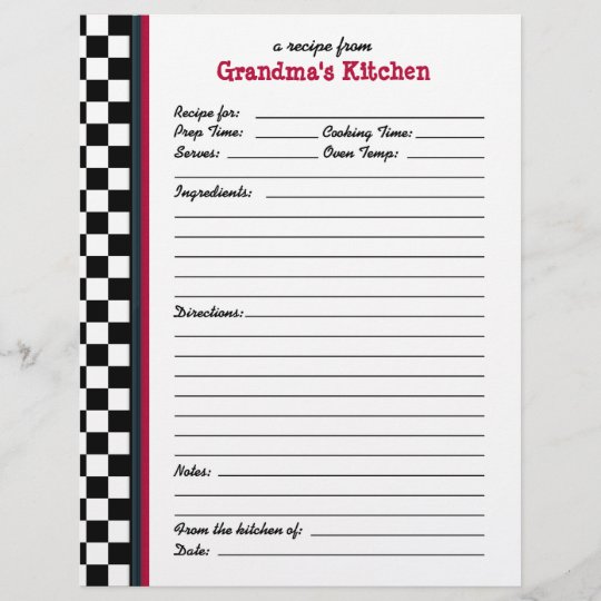 Grandmas Kitchen Checkered Red Accent Recipe Page 