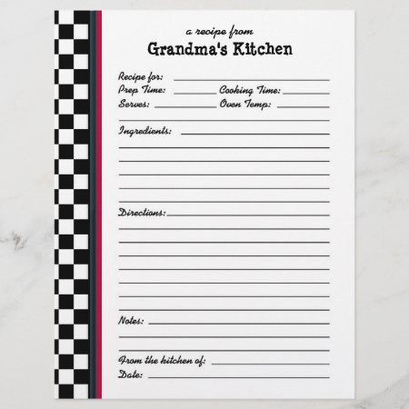 Grandmas Kitchen Checkered Red Accent Recipe Page