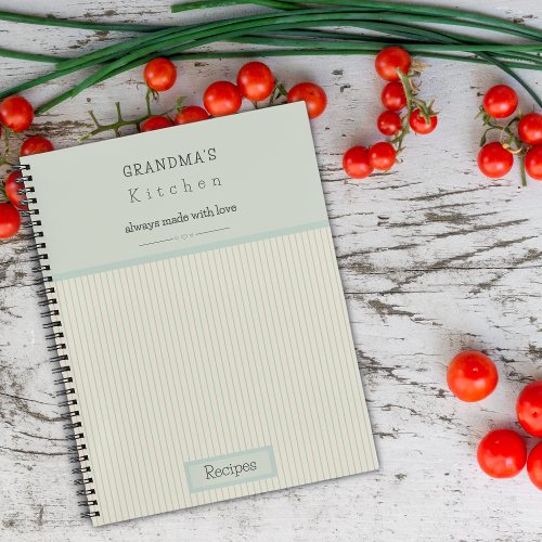 Grandmas Kitchen Cream  Pale Blue Striped Recipe Notebook