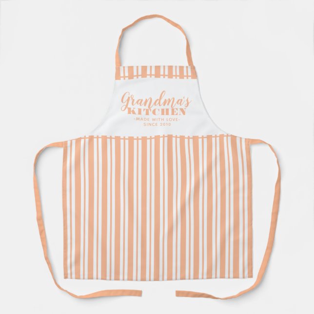 Grandma's Kitchen Custom Modern Cute Peach Orange Apron (Front)