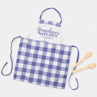 Grandma's Kitchen Custom Periwinkle Gingham Check Apron
