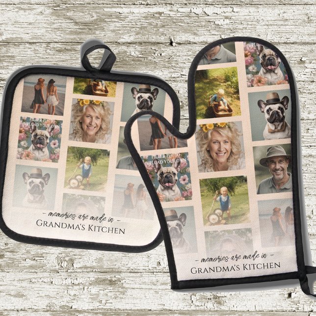 Grandma's Kitchen Grandkids Multiple Photo Oven Mitt & Pot Holder Set (Creator Uploaded)