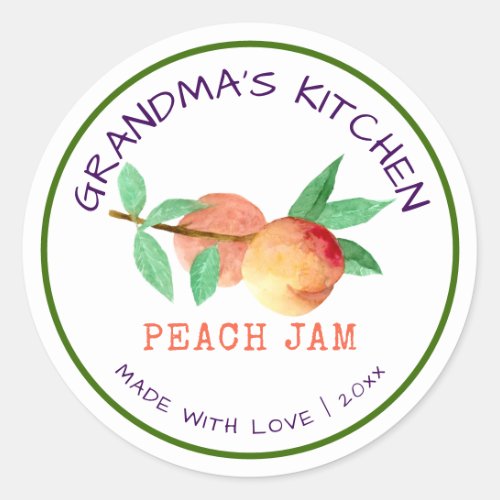 Grandmas Kitchen Made with Love Peach Jam Classic Round Sticker